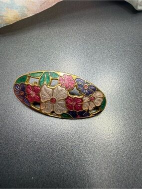 Vintage Cloisonne Oval Brooch